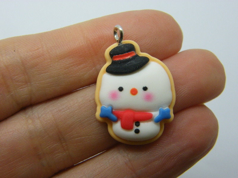 14 Snowman Christmas charms white resin CT420
