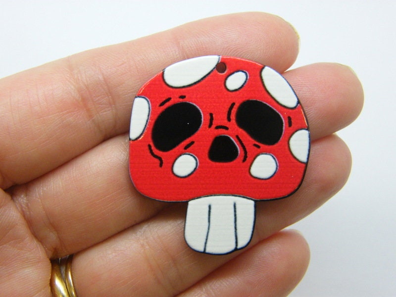 8 Creepy face mushroom pendants red white black acrylic L32