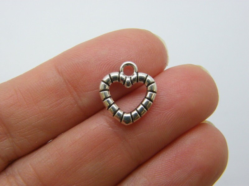 12 Heart charms antique silver tone H244