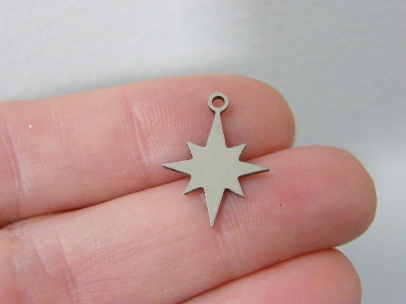 2 Star charms silver stainless steel S183