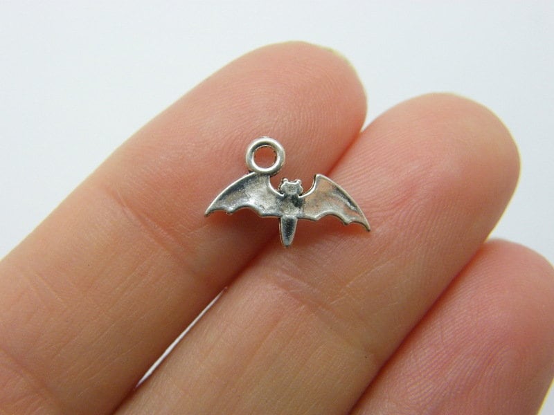 14 Bat charms antique silver tone HC1099