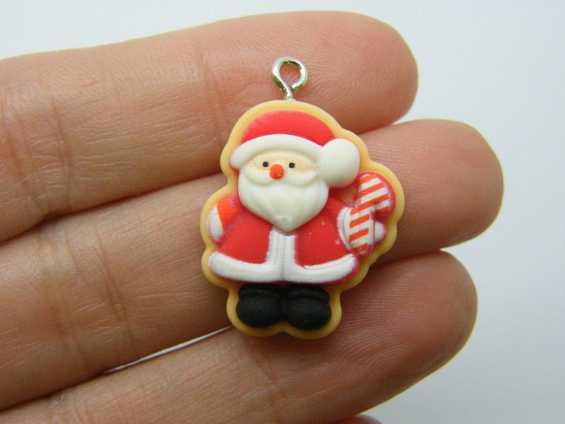 4 Father Christmas Santa charms red white resin CT98