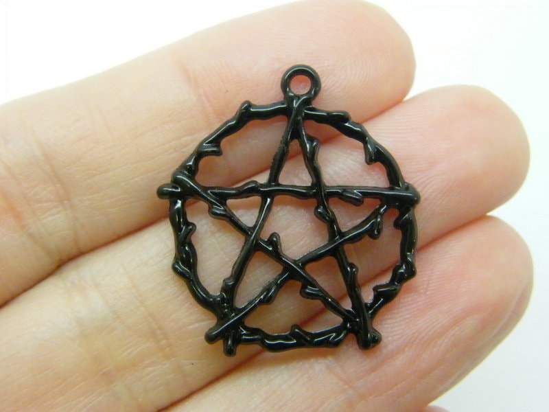 2 Pentagram pendants black tone HC649