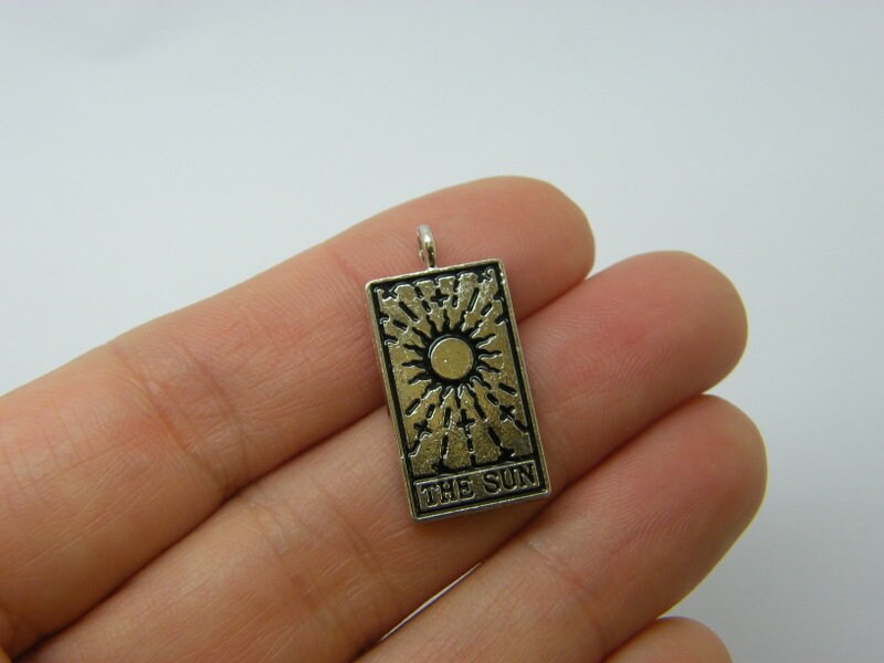 2 The sun tarot card charms antique silver tone HC1092
