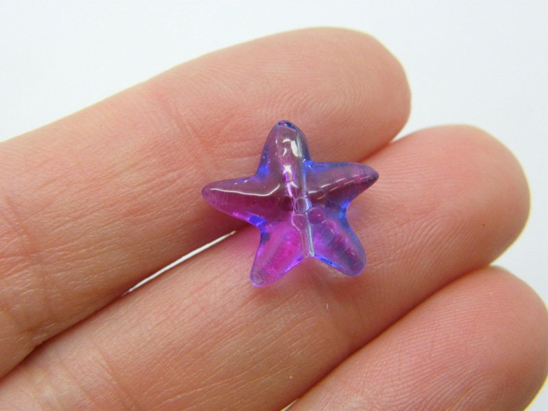 20 Starfish bead blue and fuchsia glass AB646