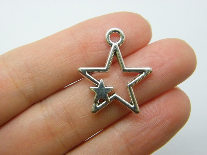 6 Star charms antique silver tone S137