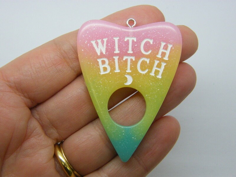 1 Witch bitch Ouija board planchette pendant pink yellow blue resin HC1101
