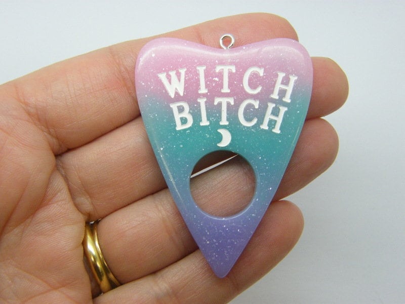 1 Witch bitch Ouija board planchette pendant pink blue purple resin HC1103