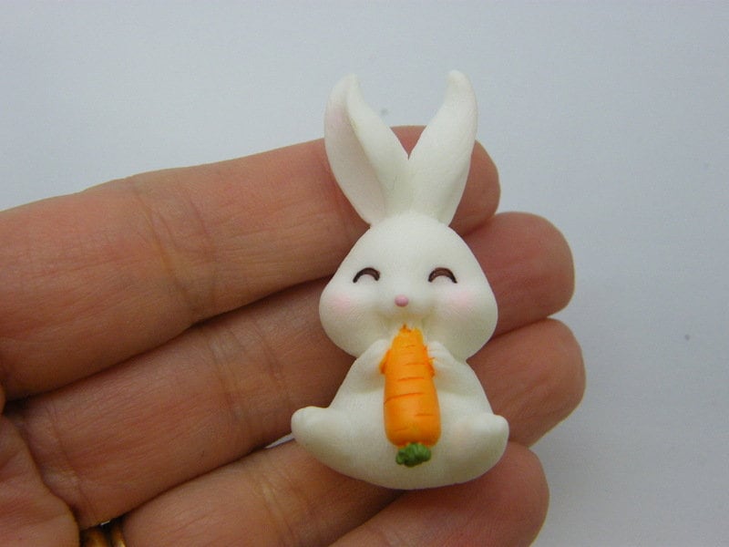 2 Rabbit carrot miniature dollhouse white orange green resin A