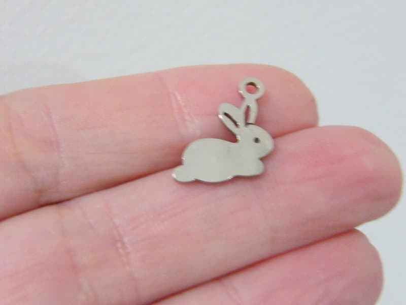 2 Rabbit charms silver tone stainless steel A1244