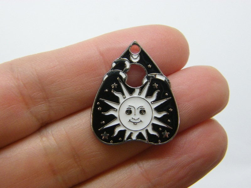 2 Sun Ouija board planchette pendants black white silver tone HC1109
