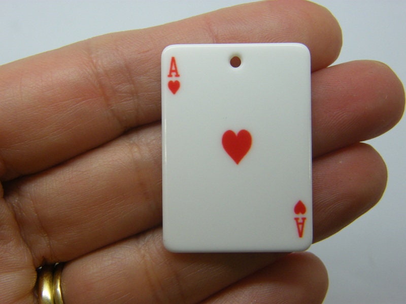 2 Ace of hearts playing card charms white acrylic P439