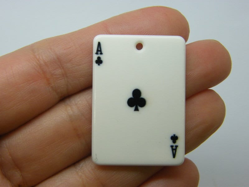 2 Ace of clubs playing card charms white acrylic P680