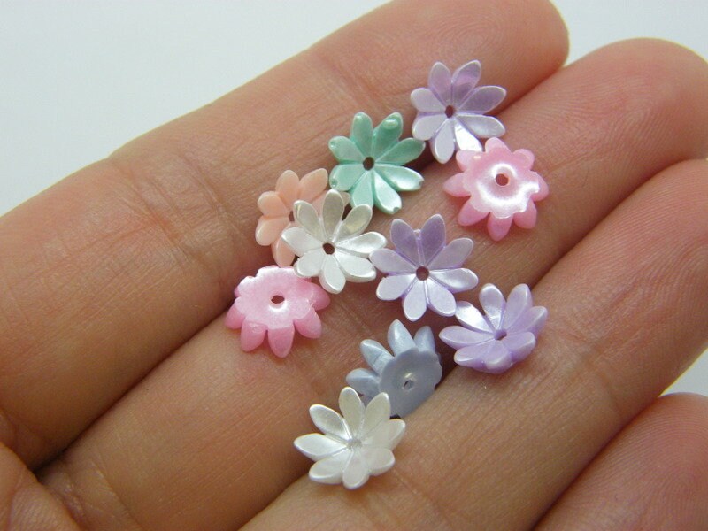 100 Flower bead caps random mixed acrylic FS455