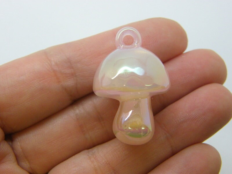 2 Mushroom pendants pink imitation jelly acrylic L 02