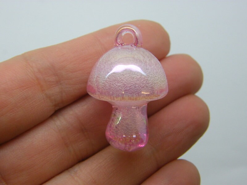 2 Mushroom pendants pink bubble acrylic L 01