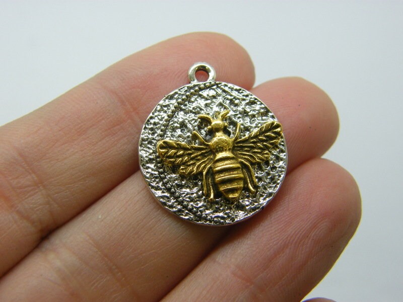 4 Bee   charms silver and gold tone A750