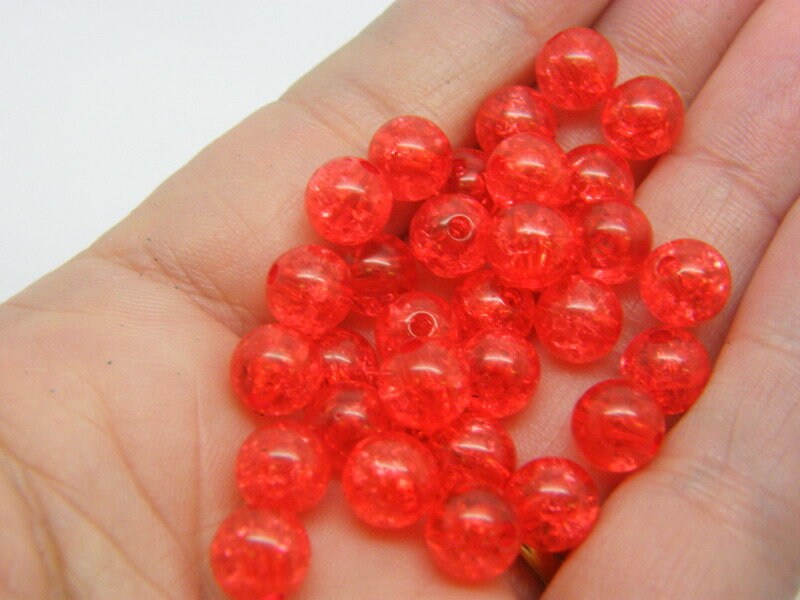 100 Red beads  crackle 8mms acrylic AB656 - SALE 50% OFF