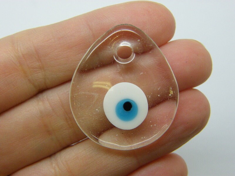 1 Evil eye teardrop pendant hand made lamp work clear white blue black glass R134