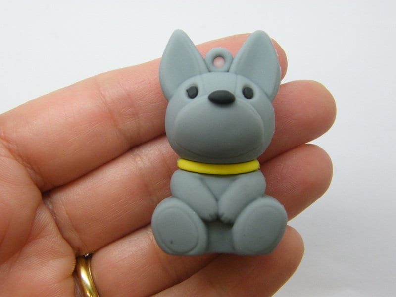 4 Dog pendants grey PVC plastic A