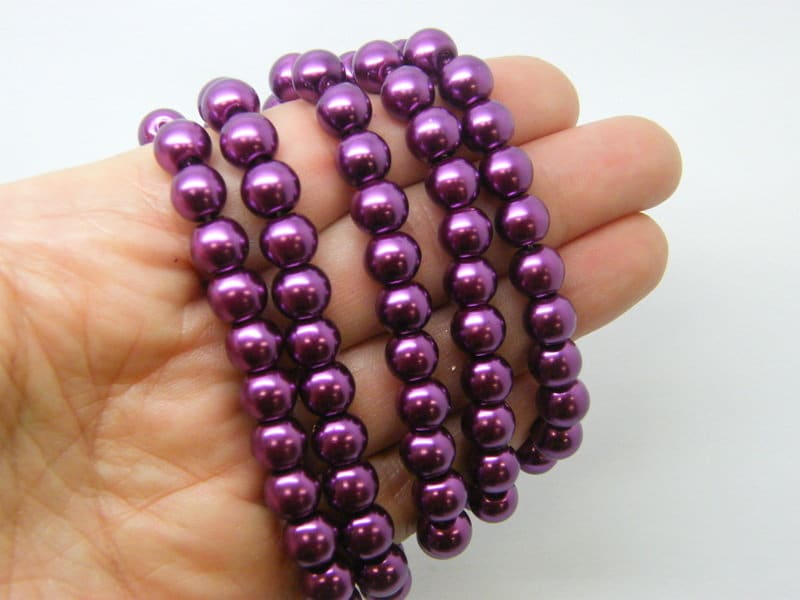 100 Purple imitation pearl  glass 8mm beads B145  - SALE 50% OFF