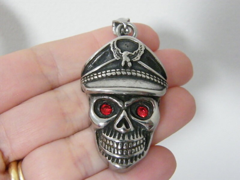 1 Skull pendant red eyes silver stainless steel HC1121