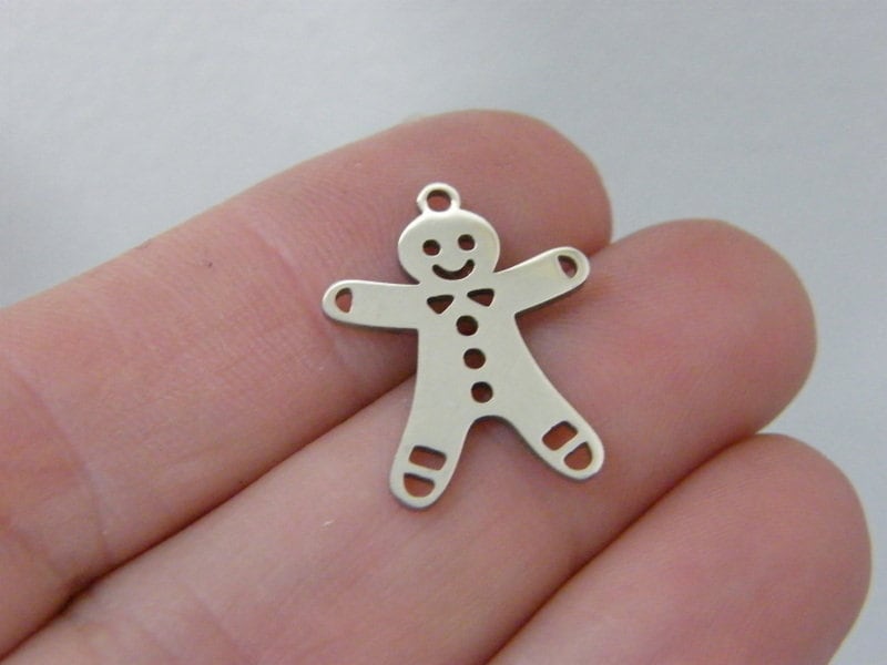 2 Gingerbread man charms  silver stainless steel CT170