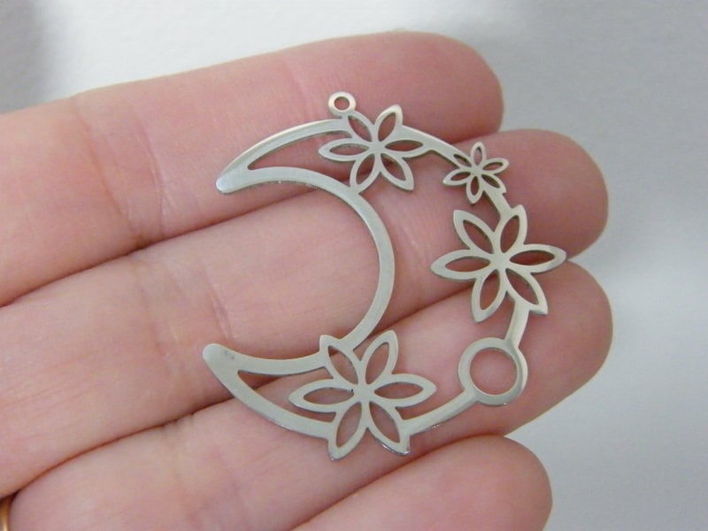 1 Moon flowers pendant silver stainless steel M208