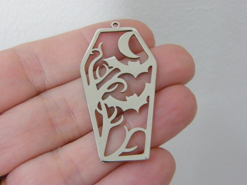 1  Coffin bats branches pendant silver tone stainless steel HC1124