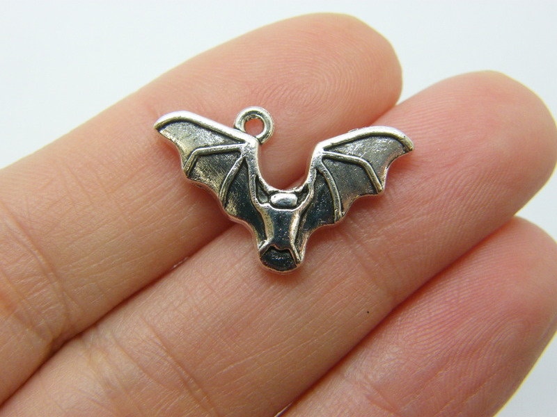 8 Bat charms antique silver tone HC308