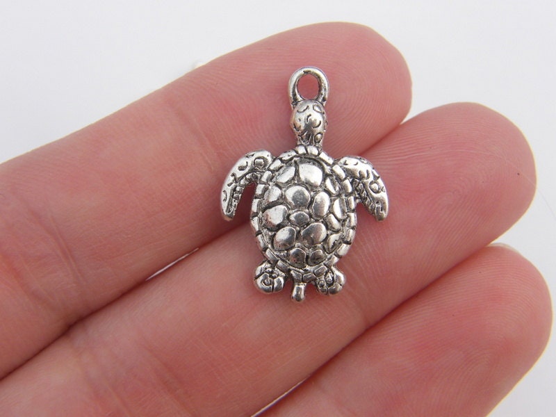 BULK 50 Turtle charms antique silver tone FF130
