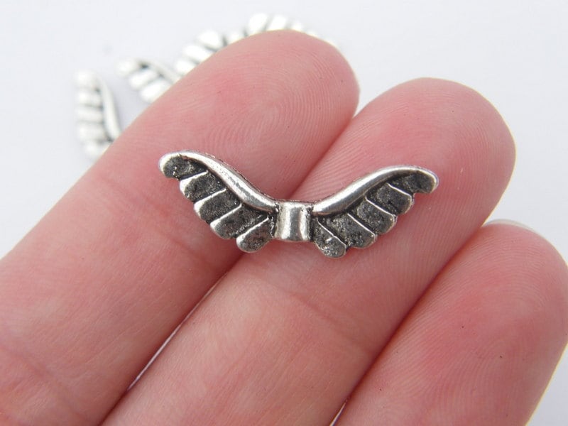 12 Angel wing spacer beads antique silver tone AW42