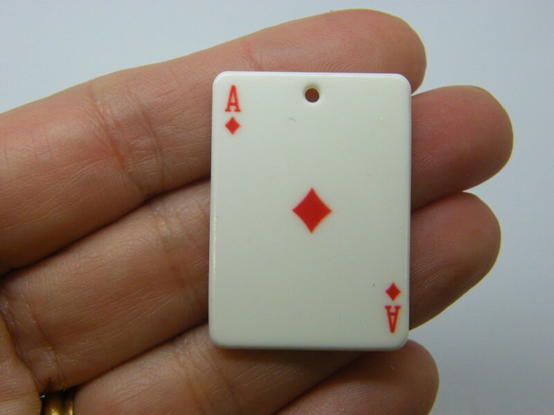 2 Ace of diamonds playing card charms white acrylic P207