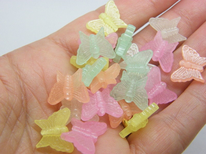 50 Butterfly beads random mixed glow in the dark acrylic AB373 - SALE 50% OFF