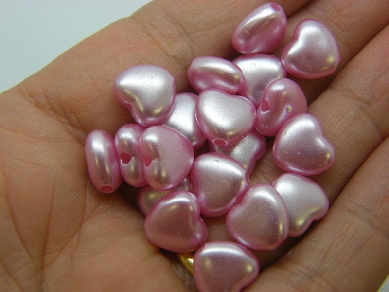 100 heart beads pearl pink acrylic AB877