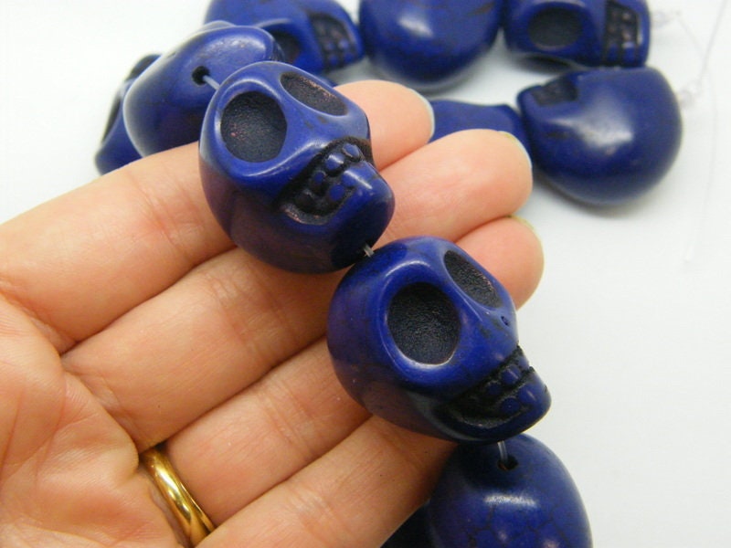 13 Super stunningly large skull beads indigo blue HC