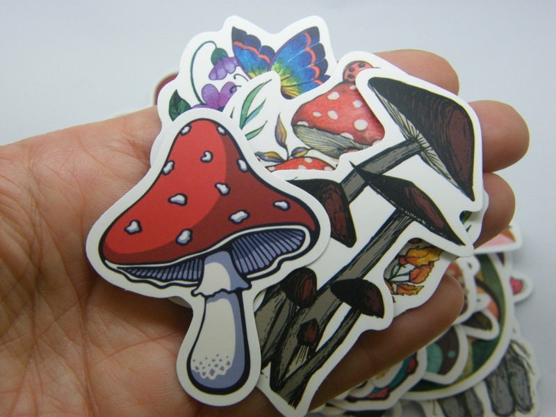 50 Mushroom themed stickers random mixed paper 09