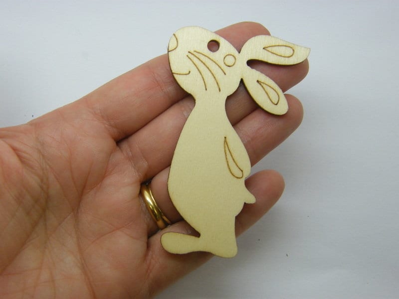 8 Rabbit bunny  hare pendants wood 01D