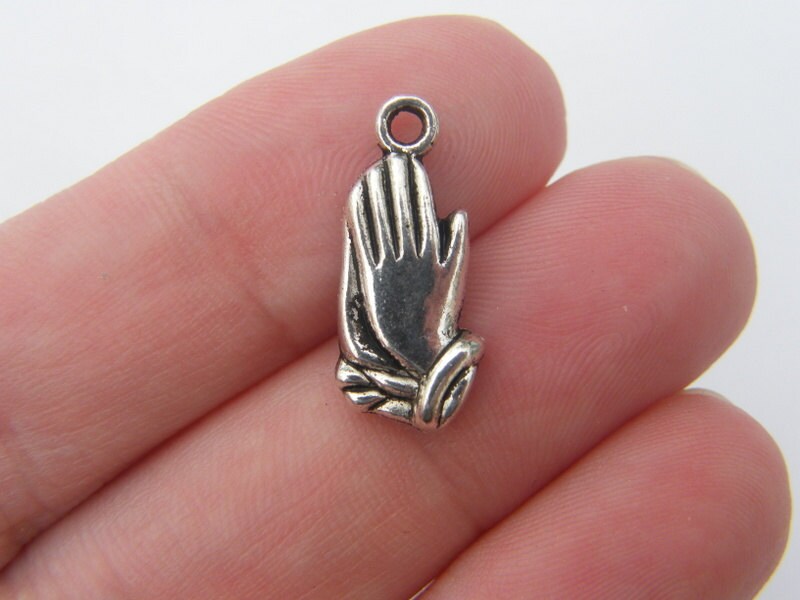 8 Praying hands charms antique silver tone R50