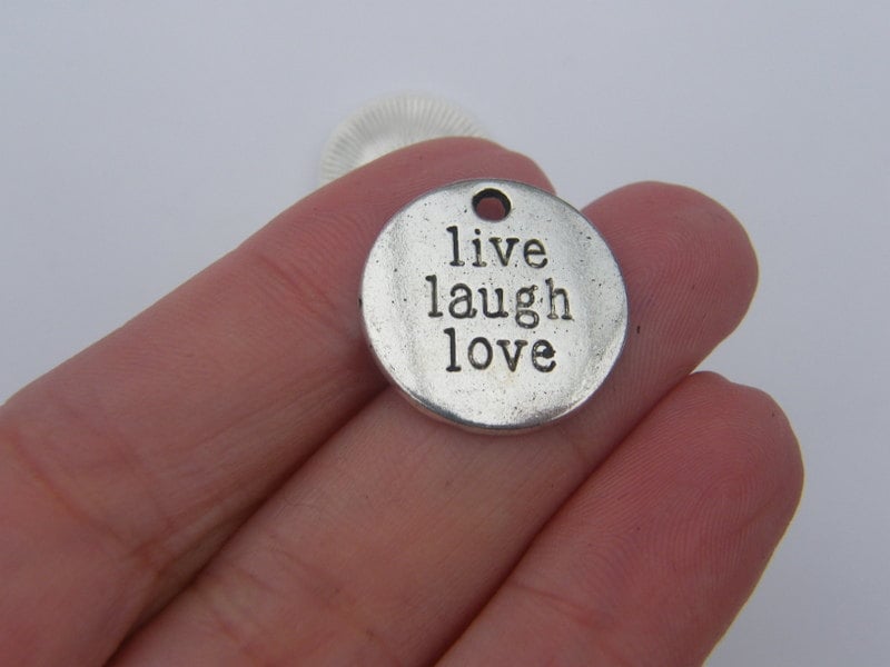 BULK 30 Live Laugh Love pendants antique silver tone M315
