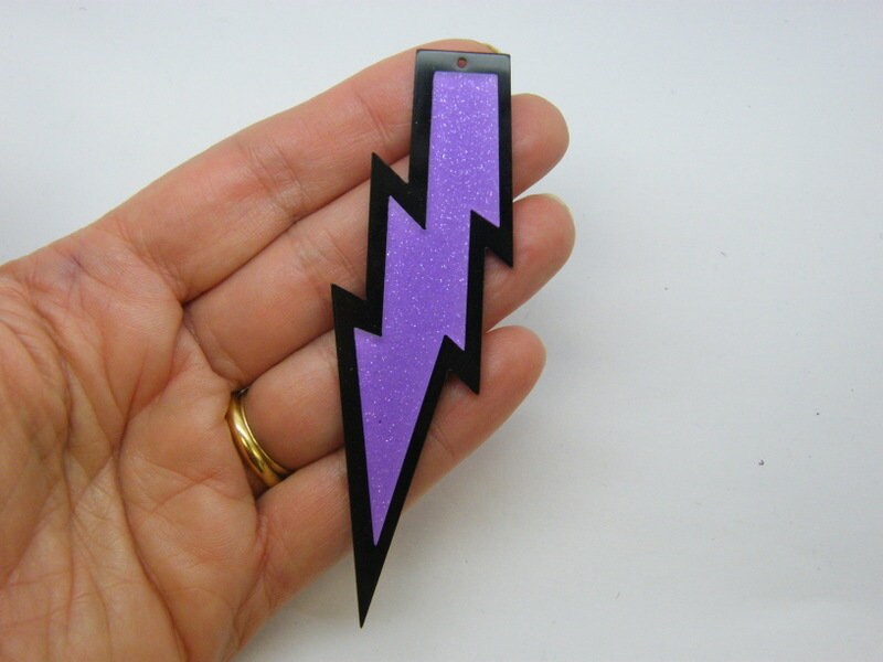 2 Lightning pendants lilac purple on black resin S78