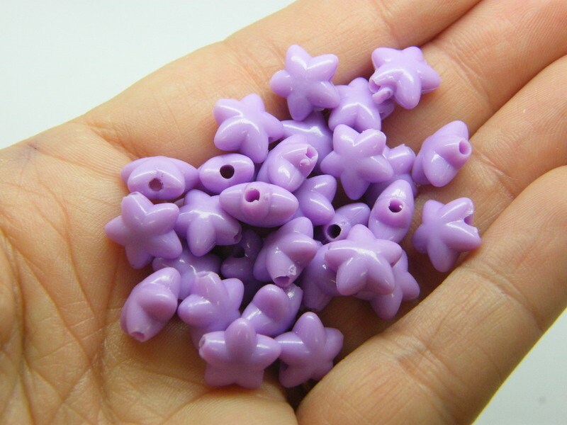 100 Star beads purple acrylic  AB736 - SALE 50% OFF
