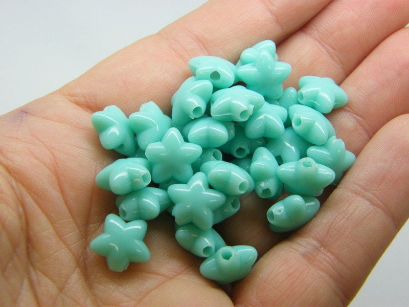 100 Star beads sea green acrylic  AB652 - SALE 50% OFF