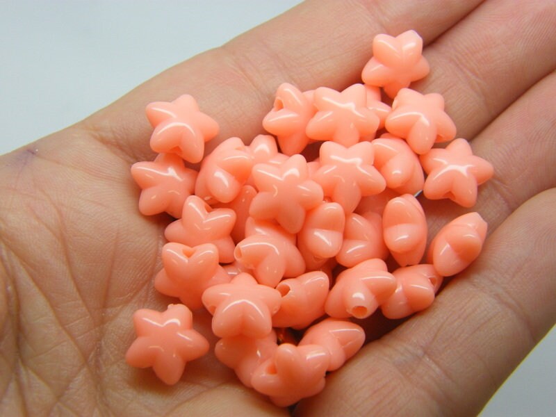 100 Star beads peach acrylic  AB595 - SALE 50% OFF