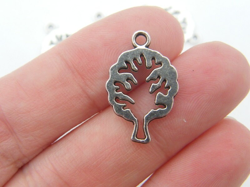 12 Tree charms antique silver tone T15