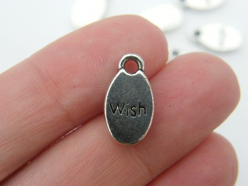 10 WISH charms  antique silver tone M310
