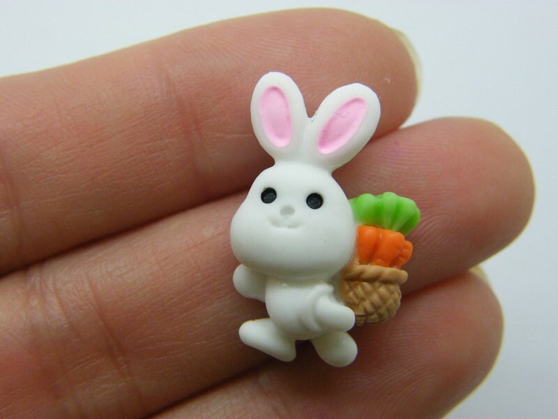 10 Bunny rabbit carrots embellishment cabochon white resin P54