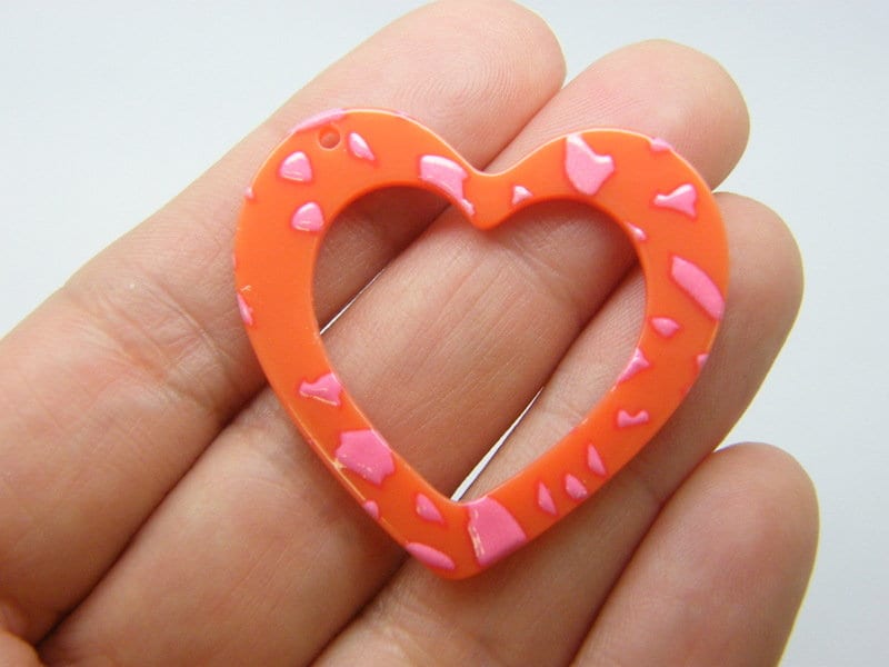 8 Heart pattern pendants pink watermelon orange acrylic H339