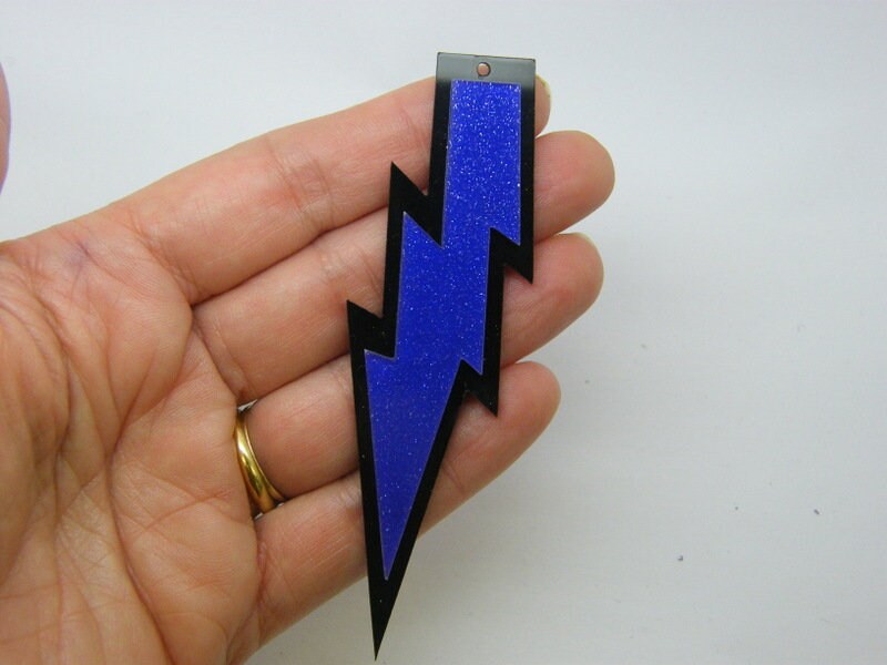 2 Lightning pendants blue on black resin S265