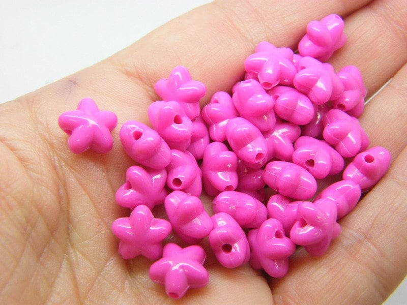 100 Star beads fuchsia pink acrylic  AB669 - SALE 50% OFF